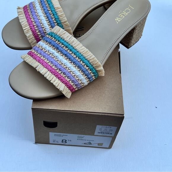 J.Crew Women’s  Classy Seasonal Style Woven Mule Raffia Rainbow Sandals Sz 8.5 - Picture 3 of 11